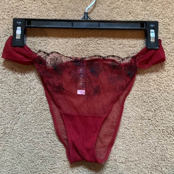 Dark red AdoreMe push up and cheeky underwear set. With black floral lace. - Picture 2 of 6